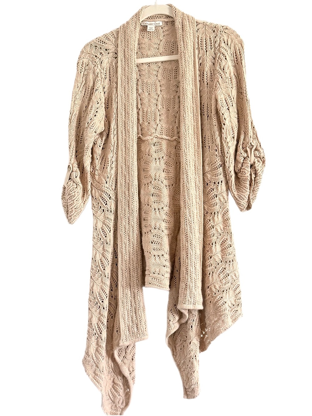 Coldwater Creek Beige Open-Knit Draped Cardigan